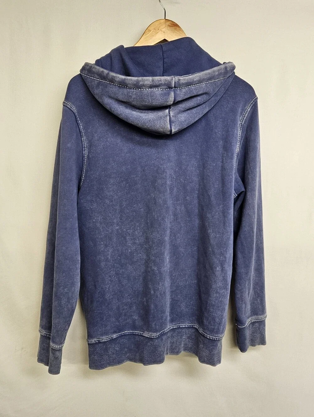 True Religion Jacket Mens Medium Blue Full Zip Big T Hoodie Acid Wash Sweatshirt